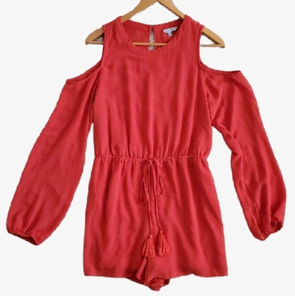 Naked Zebra Pants - 🍊 Naked Zebra Cold Shoulder Romper Red / Orange Open Back